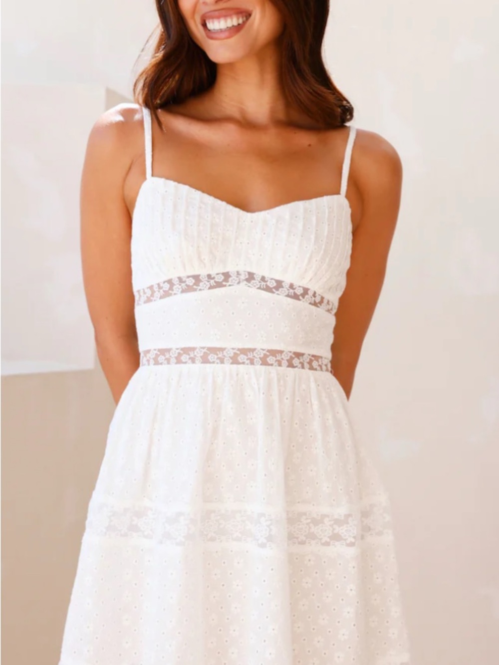Hello Molly White Eyelet Lace Mini Dress